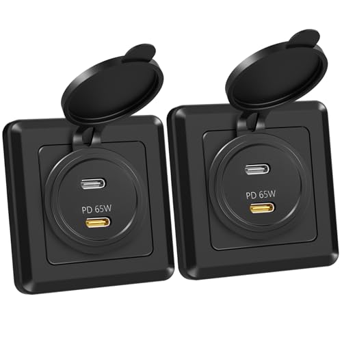RV Dual USB C Outlet, 65W and 20W PD 3.0 USB Charging Station, 12V USB Charger for Laptops Tablets Drones, Aluminum Car Charger w/Black Bezel for Boat Camper Van Trailer (2 Pack) - color: C+C/2 PACK