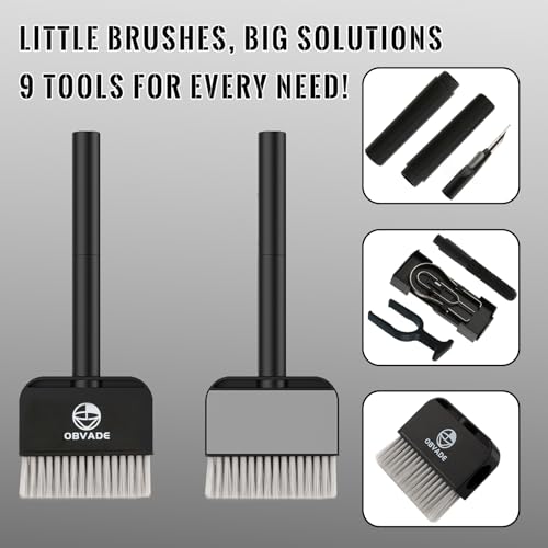Keyboard Cleaner & Laptop Cleaning Kit - 9-in-1 Electronics Cleaning Brush Set with Keycap Puller, Screen Cleaner, Earbud Cleaner Pen for Computer, PC Monitor, MacBook, Phone, Airpods (Black) - color: Black