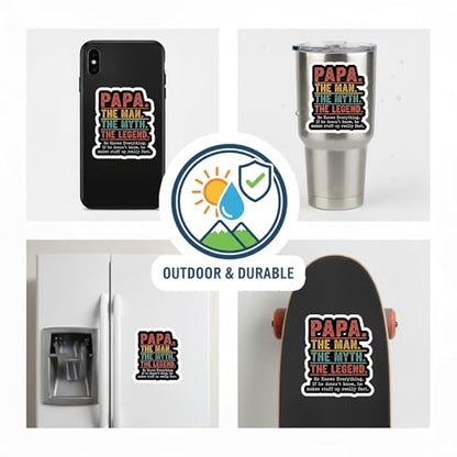 Vinyl Sticker Pack Papa the Man Myth Legend Decals for Laptops Water Bottles and Personal Gear Accessories