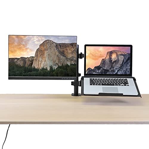 AEONS Monitor and Laptop Desk Mount Combo Stand with Notebook Tray fits 17 inch, 2-in-1 Adjustable Dual Arm Mount fits up to 32 inch LCD Screen with VESA, Clamp and Cable Management, Black - style: Dual Arm & Tray, Black