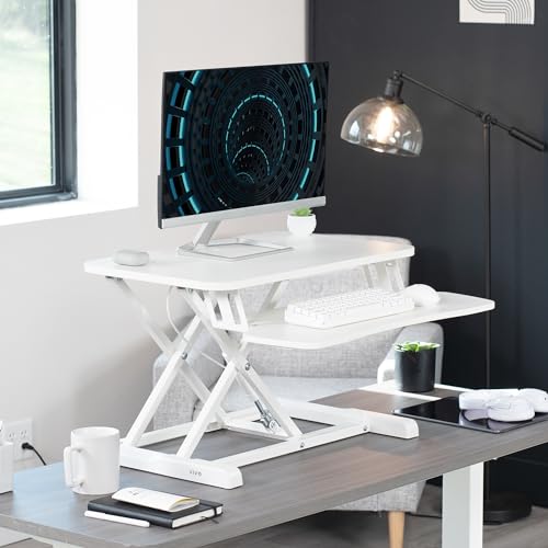 VIVO 26 inch Desk Converter, K Series, Height Adjustable Sit to Stand Riser, Dual Monitor and Laptop Workstation with Keyboard Tray, White, DESK-V026KW - color: White, size: 26"