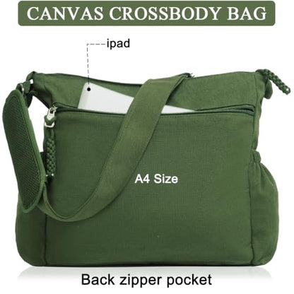 High Density Canvas Messenger Bag for Men/Women, 15” Large Crossbody Shoulder Bag Tote Bag for College/Travel/Work Daily Use | High Density Canvas - color: Green