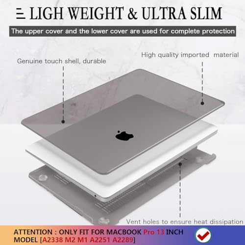 CISSOOK Case for MacBook Pro 13 Inch 2023 2022 2021 2020 Touch Bar, Grey Hard Shell Case Cover for MacBook Pro 13" M2 M1 A2338 A2251 A2289 Model with Keyboard Cover and Screen Protector - Gray - color: Gray