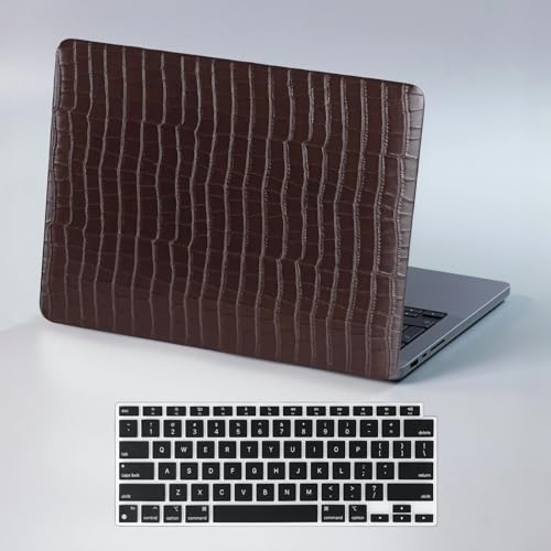 Crocodile Logo Cutout Case for MacBook Air 15 inch 2026-2023 M5 M4 M3 M2 | Model A3448 A3241 A3114 A2941 Crocodile Alligator Skin Luxury Texture Leather Hard Shell Mac Air 15 Case+Keyboard Cover,Brown - color: # Crocodile Skin Brown