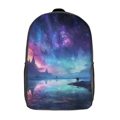 17-Inch Laptop Backpack Water-Resistant Northern Lights Daypack with Shoulder Strap Lightweight Casual Rucksack for Travel Commuter Hiking Outdoor Activities 20l Black