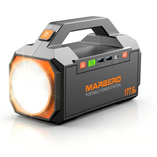 MARBERO Portable Power Station 177.6Wh Power Bank 150W Max Outdoor Camping Battery with LED Flashlight Fast Charger for Outdoor Adventure Hunting CPAP Home Backup Business Trips Emergencies - color: Orange