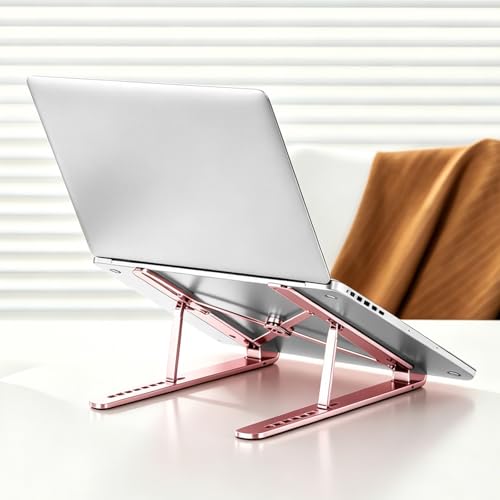 Foldables Laptop Stand for Desk- Adjustable Ergonomic Laptop Riser, Laptops Holder Tablet Keyboard Stand for Office Home (Pink) - color: Pink