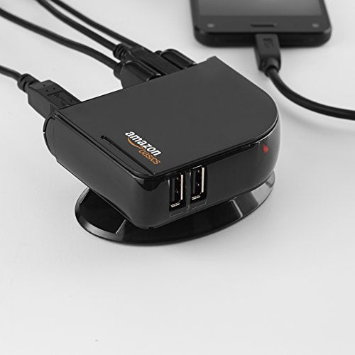 Amazon Basics 7-Port USB 2.0 Hub Tower for Laptop and PC, USB Splitter with 5V/4A Power Adapter, 2 Fast Charging Ports, Plug and Play, Black
