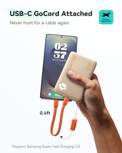 INIU 45W Fast Charging Portable Charger, Smaller 10000mAh Travel Power Bank | Flight-Safe, Detachable USB C Cable, Travel Essential, External Battery Phone Pack for iPhone 17 Samsung S26 iPad etc, Beige - color: Beige