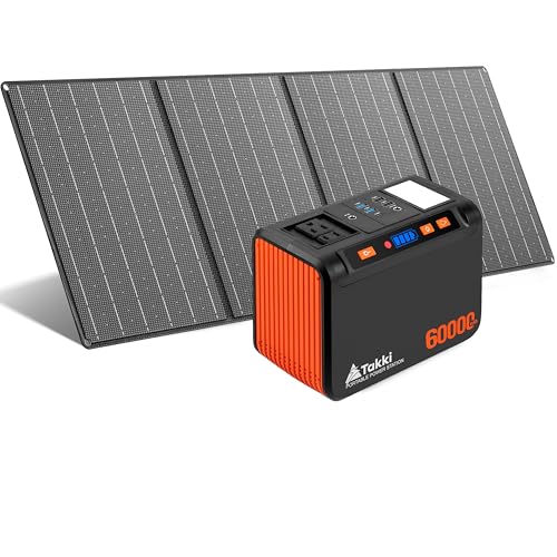 Takki Solar Generator 250W Portable Power Station with 40W Solar Panels 222Wh Pure Sine Wave Camping Lithium Battery Power Pack with AC 110V Outlet for Camping CPAP Home Use Emergency Outdoor - color: Orange Red