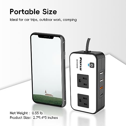 PiSFAU 200W Car Power Inverter - DC 12V to 110V AC Car Plug Adapter Outlet | Dual AC Outlet 4.8A 24W USB-A/C, Portable Cigarette Lighter Charger for Laptop/Camping/Road Trip Essential/Vehicle Accessorie - size: 200W-Standard