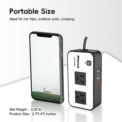 PiSFAU 200W Car Power Inverter - DC 12V to 110V AC Car Plug Adapter Outlet | Dual AC Outlet 4.8A 24W USB-A/C, Portable Cigarette Lighter Charger for Laptop/Camping/Road Trip Essential/Vehicle Accessorie - size: 200W-Standard