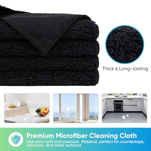 HOMEXCEL Black Microfiber Cleaning Cloth, 12 Pack Premium Microfiber Towels for Cars, Lint Free, Scratch-Free, Highly Absorbent, Reusable Cleaning Rags for Car, Household, Kitchen, Window, 11.5"X11.5" - color: Black