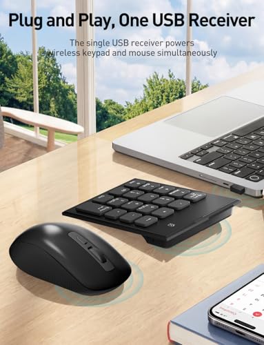 Wireless Number Pad and Mouse for Laptop, 19 Key USB Numeric Keypad Combo with Silent Mouse, 3 Adjustable DPI, 2.4GHz Ultra Slim Portable External Keypad for PC, Desktop, Notebook