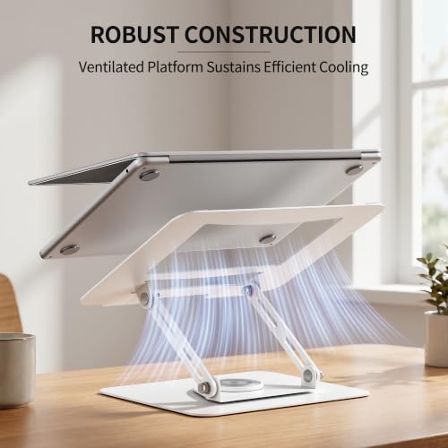 ALASHI Laptop Stand for Desk with 360° Rotating Base, Multi-Angle Adjustable Laptop Stands, Foldable Laptop Riser Compatible with 10 to 17 Inches PC Computer, White - color: A-White