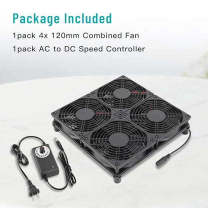 Router Laptop Cooling pad 4X 120mm Computer Fan with AC Plug Variable Speed Fan for DIY Electronics TV Box Cabinet Computer Game Equipment Cooing