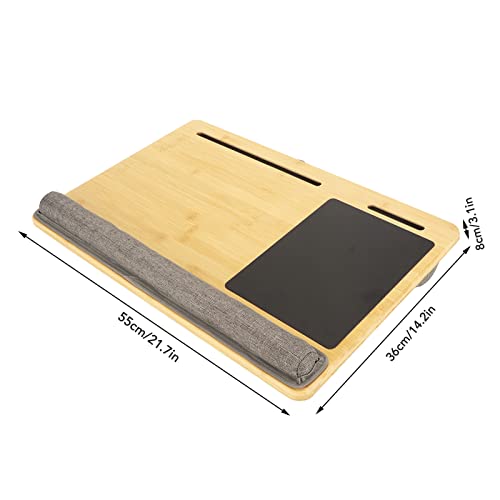 21.7x14.2 Inch Bamboo Laptop Lap Desk for Remote Workers Studying from Home,Supports up to 18.5 Inch Laptops,Built in Pu Leather Mouse Pad Wrist Slot,Comfortable Pillow