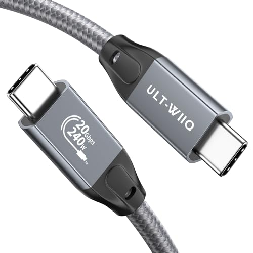 ULT-WIIQ 2FT USB C to USB C 3.2 Gen 2 x 2 Video Cable for Portable Monitor, 4K@144/120/60Hz 8K Display Cable, 20Gbps Data Transfer, PD 3.1 240W Fast Charging, for iPhone 17, MacBook, SSD, CarPlay - size: 2FT