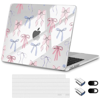for New MacBook Pro 14 inch Case 2026 2025 M5 2024 M4 2023 Release– Aesthetic Floral Design Ultra Thin Clear Laptop Shell 6-in-1 Bundle with TPU Keyboard Cover & OTG Adapters, Pink Bow - color: Pink bow