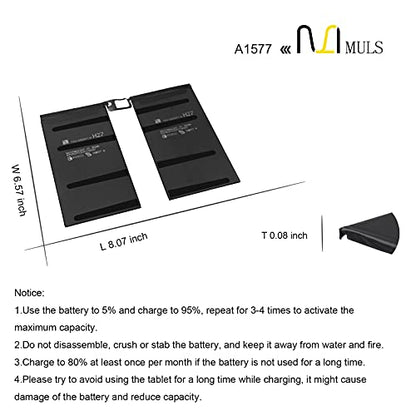 MULS A1577 Tablet Battery for Apple iPad Pro 12.9” 1st Gen Wi-Fi/Cellular A1584 A1652 020-00016 ML0F2LL/A ML0F2B/A ML0F2CL/A ML0F2FD/A ML0F2TY/A ML0G2LL/A ML0G2B/A ML0G2CL/A ML0G2FD/A ML0G2TY/A | A1584 A1652 020-00016 ML0F2LL/A ML0F2B/A ML0F2CL/A ML0F2FD/