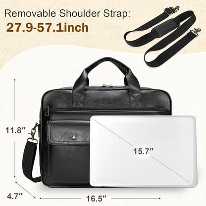 Briefcase for Men 15.6 Inch Laptop Messenger Bag Faux Leather Multi-Pocket Business Work Bag Waterproof Office Travel Tote - color: Black