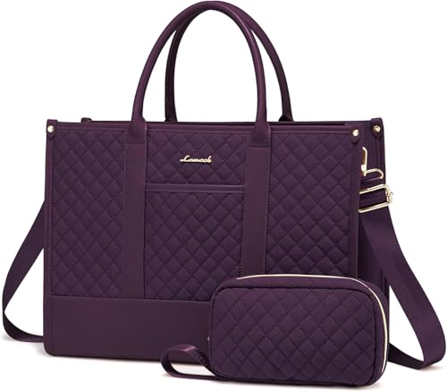 LOVEVOOK Laptop Bag for Women, 15.6 Inch Work Tote Bag, Large Purse Professional Computer Bag, Stylish Business Office Leather Briefcase - color: Purple, size: 15.6 inch
