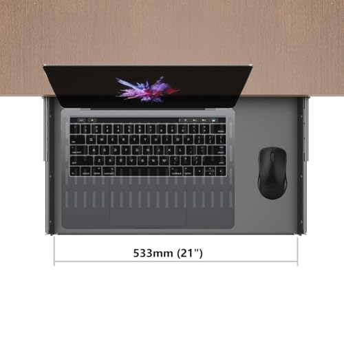 21 inch Sliding Under Desk Laptop Mount Tray with Air Vents | Metal Under Desk Slide Out Tray for Laptop (21 Inch) - size: 21 Inch