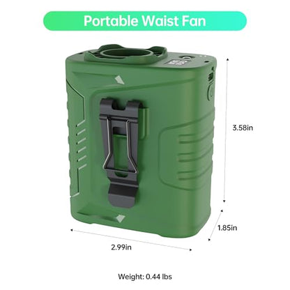 Waist Fan, 5000mAh Rechargeable Belt Clip Fan, 39ft/s Strong Airflow, 5 Speeds, Up to 29H Runtime, Wearable Hands-Free Cooling with LED SOS Light for Outdoor Camping Hiking - color: Army Green