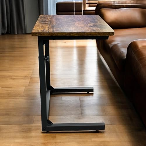 Height Adjustable C-Shaped Sofa Side Table, Laptop Table for Couch & Bed, Rustic Brown - color: Rustic Brown