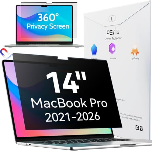 Peslv Magnetic 4 Way Privacy Screen for Macbook Pro 14 Inch (2021-2026, M1, M2, M3, M4, M5), Removable Matte Anti Glare Blue Light Protector, 360 Private Security Filter for Mac Laptop Computer - size: MacBook Pro 14 Inch(2021-2026) B
