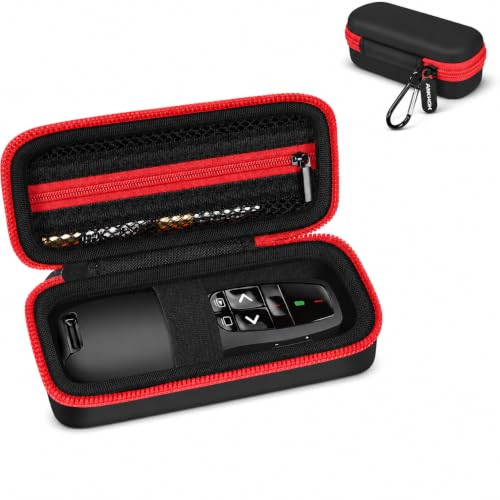 ANKHOH Presentation Clicker Case for Logitech R400/R500, Not for R800 | PU storage bag with zippered mesh pocket and carabiner for boardrooms, classrooms, conferences and travel, Red, Case Only - color: Red