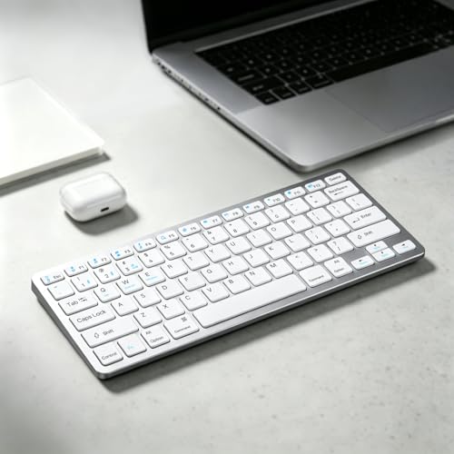 Wireless Keyboard- Mini Compact Keyboard with Media Hotkeys, Compatible with PC, Desktop, Laptop, Smart TV - color: Silver