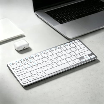 Wireless Keyboard- Mini Compact Keyboard with Media Hotkeys, Compatible with PC, Desktop, Laptop, Smart TV - color: Silver