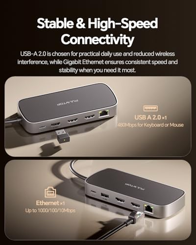 MacBook Pro Docking Station Dual Monitor 4K@60Hz for MacBook Pro/Air M5/M4/M3 Pro & Max, Mac Docking Station Dual Monitor, Macbook Pro Dock with 2HDMI,PD,Ethernet,USB A/C 10Gbps,SD/TF, USB 2.0