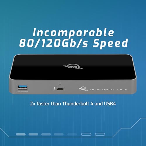 OWC Thunderbolt 5 Hub 5-Port Connectivity Solution | 4x Thunderbolt 5 80/120Gb/s - Up to 140W PD - USB-A 10Gb/s - Compatible with Thunderbolt 5/4/3, USB4 & USB-C - style: Thunderbolt 5