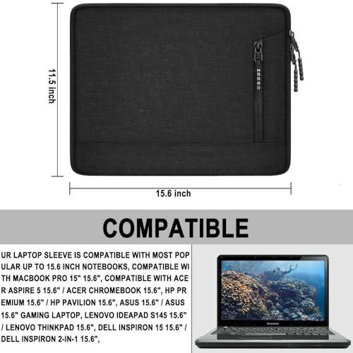 Laptop Case 15.6 inch, Water Resistant Portable Monitor Computer Bag with Pockets Traveling Shockproof Protective Laptop Sleeve Compatible with HP, Dell, Lenovo, Acer, Asus, MacBook Pro, Black - size: 15.6 Inch
