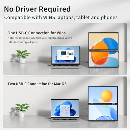 Laptop Screen Extender,15.6" Dual Monitors (Wins/Mac) Folding Stacked Portable Dual Monitor, USB C Travel Extended Computer Display with Triple Portable Monitor for Laptop PC Windows Mac - size: 15.6"-FHD-Dual-A3