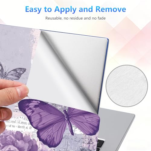 Laptop Skin Sticker Decal 15-15.6 Inch with Cute Mouse Pad, Universal Reusable Vinyl Sticker for 12.1 13 13.3 14 15.4 Inch Netbook and Notebook PC, Purple Butterfly Collage - color: Purple Butterfly Collage