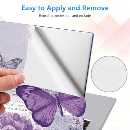 Laptop Skin Sticker Decal 15-15.6 Inch with Cute Mouse Pad, Universal Reusable Vinyl Sticker for 12.1 13 13.3 14 15.4 Inch Netbook and Notebook PC, Purple Butterfly Collage - color: Purple Butterfly Collage