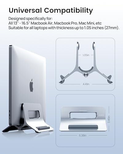 Vertical Laptop Stand for Desk, Gravity Auto Lock Vertical MacBook Stand, Aluminum Laptop Vertical Dock Stand Holder Compatible with MacBook Pro, MacBook Air, Silver - color: Silver