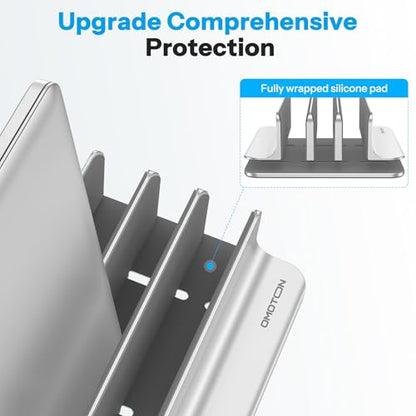 OMOTON 3-Slot Multiple Vertical Laptop Stand, Fits MacBook, Bright Silver | Adjustable Width 0-1.38", Aluminum Office Space-Saving for Desk, Fits MacBook/Book/iPad Up to 17.3in - color: Three Slots-Bright Silver