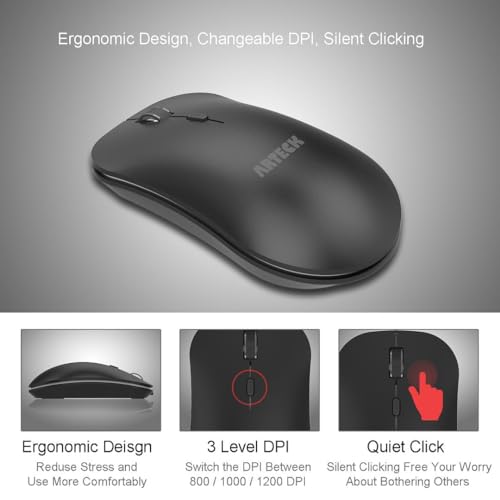 Arteck 2.4G Wireless Keyboard and Mouse Combo Ultra Compact Slim Stainless Keyboard and Ergonomic Mouse for Computer/Desktop/PC/Laptop and Windows 10/8/7 Build in Rechargeable Battery