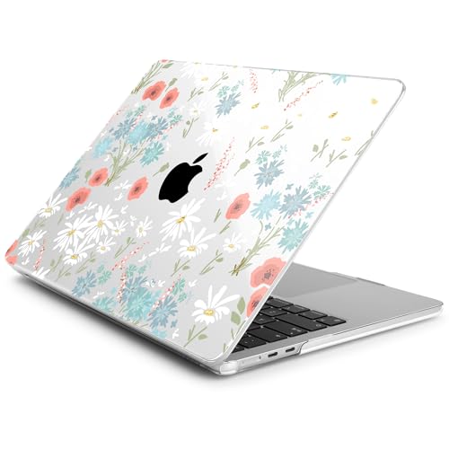 Batianda LumiArt Case for MacBook Air 13.6" M2-M5 Chip, White Flower | 4-in-1 Set with Bright Color Botanical Design, Lightweight Slim Hard Shell Protection For School Girls Women and Travelers - color: Cute White Flower