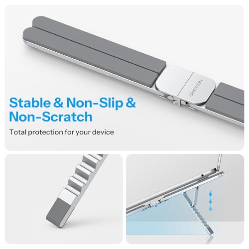 OMOTON LA15 Foldable & Portable Laptop Stand for Desk, [360° Support Feet+Lightweight] Tablet Stand for Desk and Travel, 6 Level Height Ergonomic Aluminum Computer Holder for 10-16" Laptops