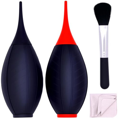 2 Pack Silicone Air Blower Blaster Pump Dust Cleaner with Cleaning Brush Cloth, Camera Cleaning Kit Camera Lens Blower, for Sensor LCD Screen Microscopes Musical Instruments Keyboards Laptop