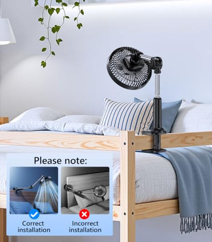 Adjustable Arm Clip On Fan for Desk, Gooseneck Clamp Fan, 3000mAh Battery | 3-Speed Quiet Desk Fan with Strong Clamp, Flexible 360° Arm Adjustment for Office, Bedroom, Dorm, Gaming Desk & Home（Black - color: Black