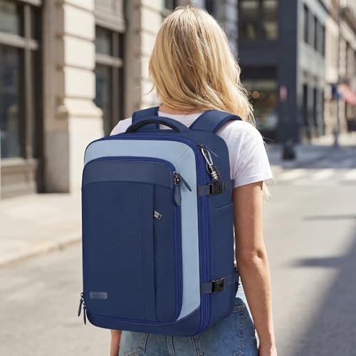 Vancropak 40L Carry on Backpack, Flight Approved Expandable Bag for Travel | Shoe Compartment, Fits 17" Laptop Bag, 3 Packing Cubes, 18x14x8 Inches Travel Backpack, Water Resistant, Anti Theft Suitcase - color: Blue
