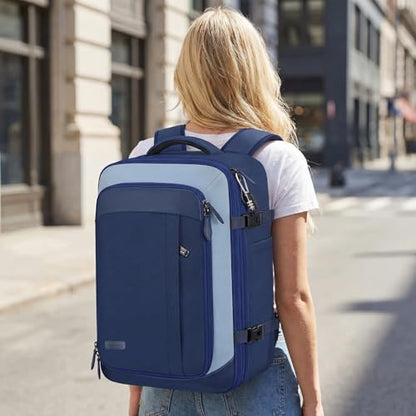 Vancropak 40L Carry on Backpack, Flight Approved Expandable Bag for Travel | Shoe Compartment, Fits 17" Laptop Bag, 3 Packing Cubes, 18x14x8 Inches Travel Backpack, Water Resistant, Anti Theft Suitcase - color: Blue