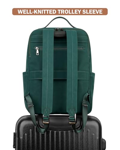 MASINTOR 15.6 inch PU Leather Laptop Backpack Purse for Women, Large College Casual Backpack Travel Bag Retro Green - color: Retro Green