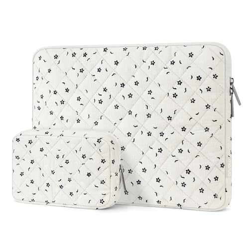 MOSISO 13-14 inch Laptop Case, 13.3 inch Puffy Laptop Sleeve, Blue&White | Compatible with MacBook Air 13.6/Pro 13/Pro 14, HP Dell ASUS Lenovo, Square Quilted Carrying Bag Cover with Small Case